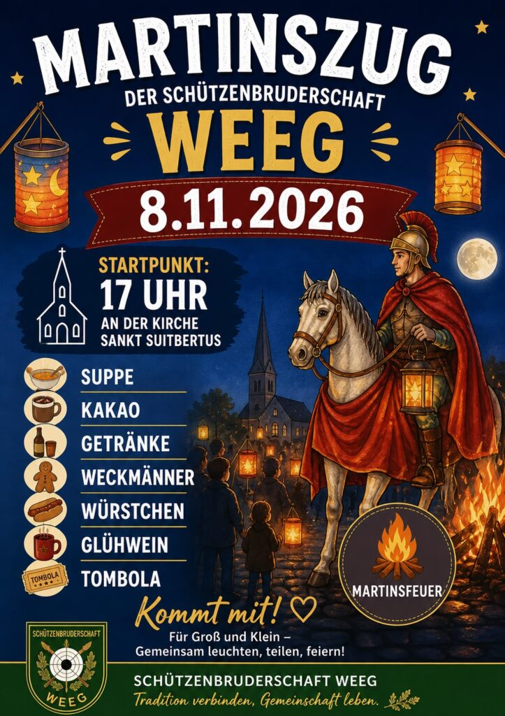 Die Einladung Martinszug 2026 ab 17 Uhr an der Kirche St. Suitbertus in Solingen Weeg